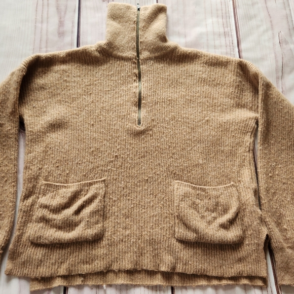 Madewell "Glenbrook Half-Zip Pullover Sweater" Heather Saddle Tan Women's Size M - Picture 6 of 12